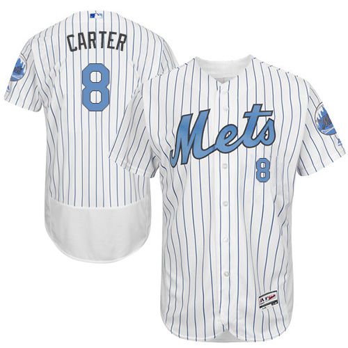 Mets #8 Gary Carter White(Blue Strip) Flexbase Authentic Collection Father's Day Stitched MLB Jersey